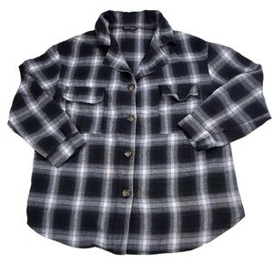 Black Gray Plaid Lightweight Flannel Button Down Shirt Casual Shein M